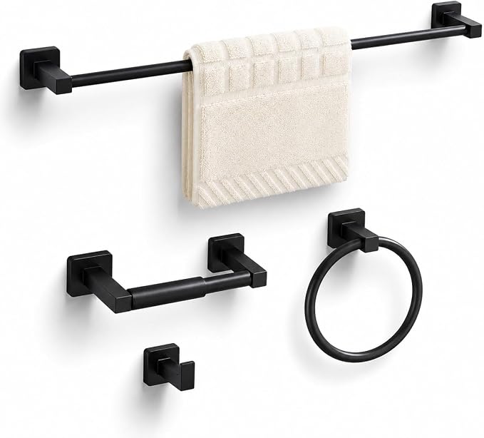 Matte Black Bathroom Hardware Set 4 Pieces, Bathroom Accessories Set Stainless by bluebyrne