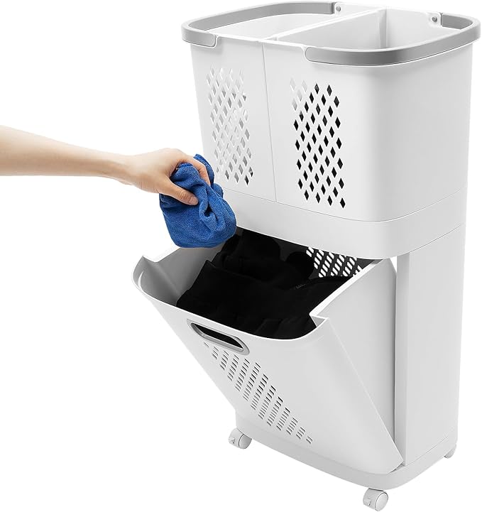 2-Tier Laundry Basket Sorter & Movable Laundry Hamper, Storage Organizer by Unknown