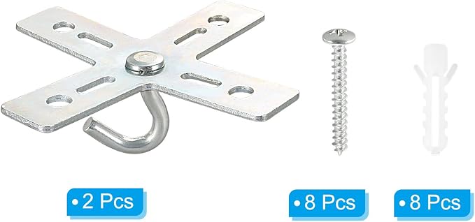 PATIKIL Ceiling Hook Kit, 2 Set Cross Design Metal Plate Mount Hanger Holder - Image 3