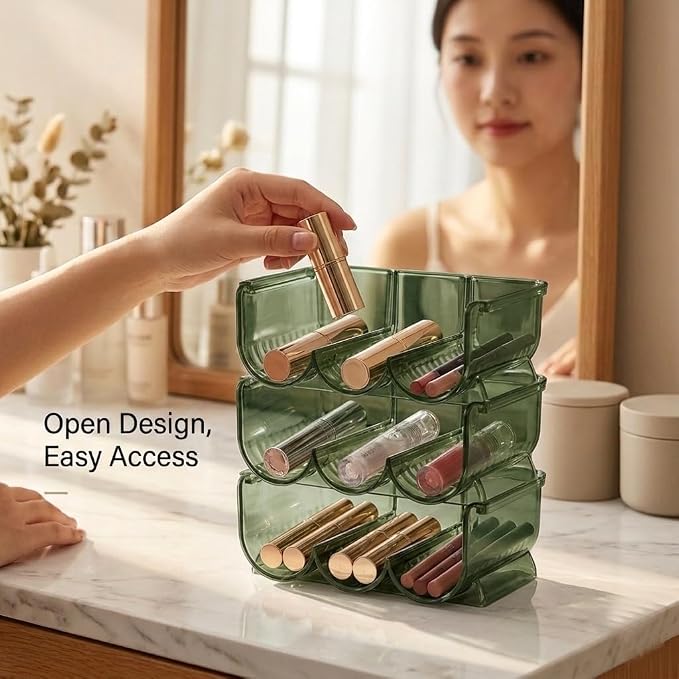 Green Stackable Lipstick Organizer Acrylic Cosmetic Display Case, 3-Tier - Image 5