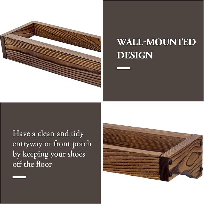 MyGift 30 Inch Rustic Burnt Solid Wood Hanging Shoe Rack, Wall Mounted Storage - Image 2