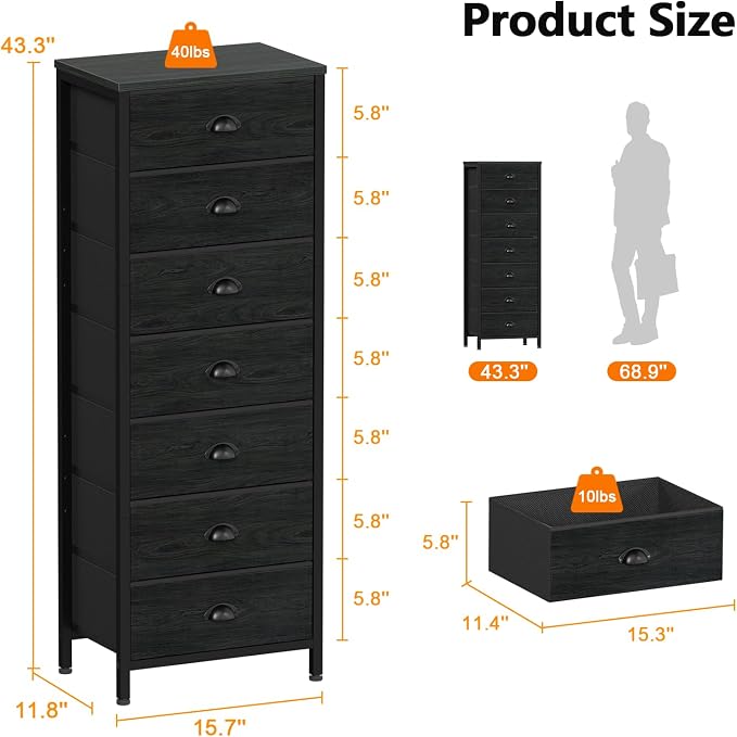 Furnulem Bedroom Dresser, Tall Chests of Drawers - Image 3