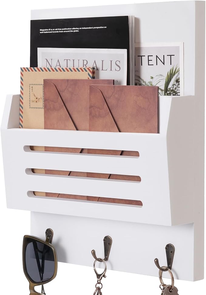 Key and Mail Holder Wall Mount, 2-Slot Wooden Mail Organizer by humberboat