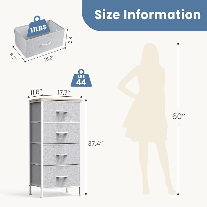 DUMOS Nightstand with 4 Drawers Bedside Table with Removable Fabric Bins Sturdy - Image 3