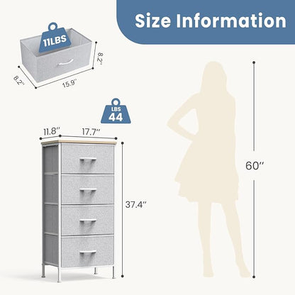 DUMOS Nightstand with 4 Drawers Bedside Table with Removable Fabric Bins Sturdy - Image 2