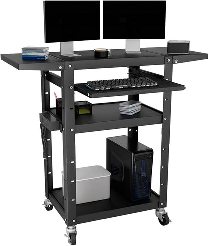 Mobile AV Cart with Pullout Keyboard Tray, Rolling Computer Cart Height by GREHITK