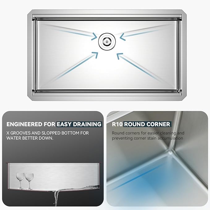Lordear 32 Undermount Kitchen Sink 32x19 Inch Stainless Steel Kitchen Sinks - Image 4