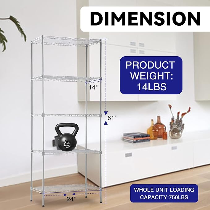 NChanmar 5-Tier Wire Shelving Unit Storage Shelves Metal Shelves 61"x24"x14" - Image 7