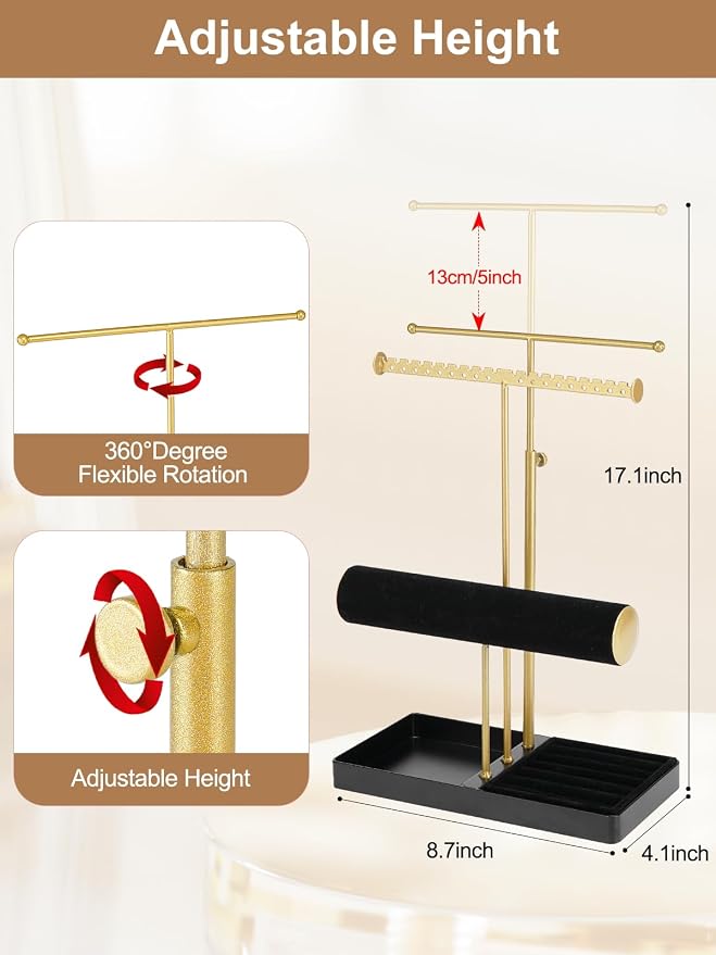 Cirhy Jewelry Organizer Stand, 3 Tier Necklace Holder - Image 4