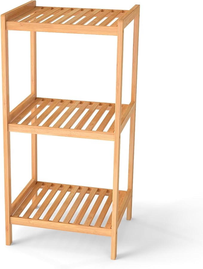 kinbor 3-Tier Bamboo Shelf Freestanding, Bathroom Standing, Natural Bamboo - Image 5
