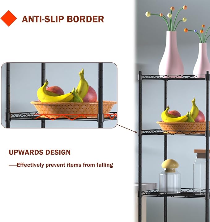 5 Tier Standing Metal Wire Shelving Unit, Adjustable Height, Storage Shelf Units - Image 4