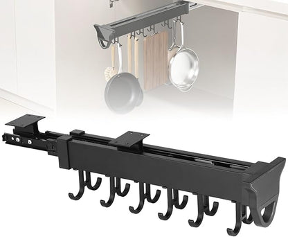 Homaisson Pull Out Hanging Pot Rack, 12-Hook Extendable Sliding Rail Organizer by Homaisson