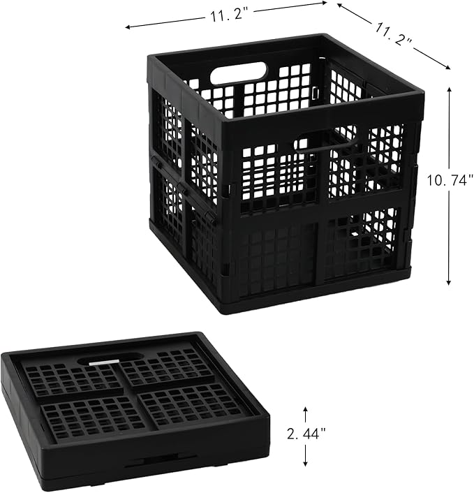 Square Milk Crate, 18 L Plastic Stackable Utility Crate, 3 Pack | Black Plastic - Image 2