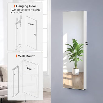 GISSAR Mirror Jewelry Cabinet, LED Wall Door Mount Full Length Jewelry Armoire - Image 2