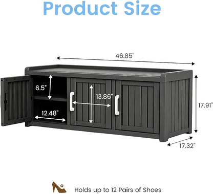 3 Doors Shoe Bench, Waterproof & UV-Resistant, Resin Shoe Cabinet Indoor & - Image 2