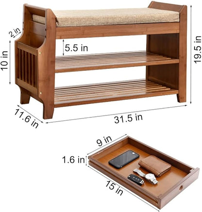 PETKABOO 2 Tier Shoe Bench, Bamboo Shoe Rack Bench, Shoe Storage Bench Organizer - Image 3
