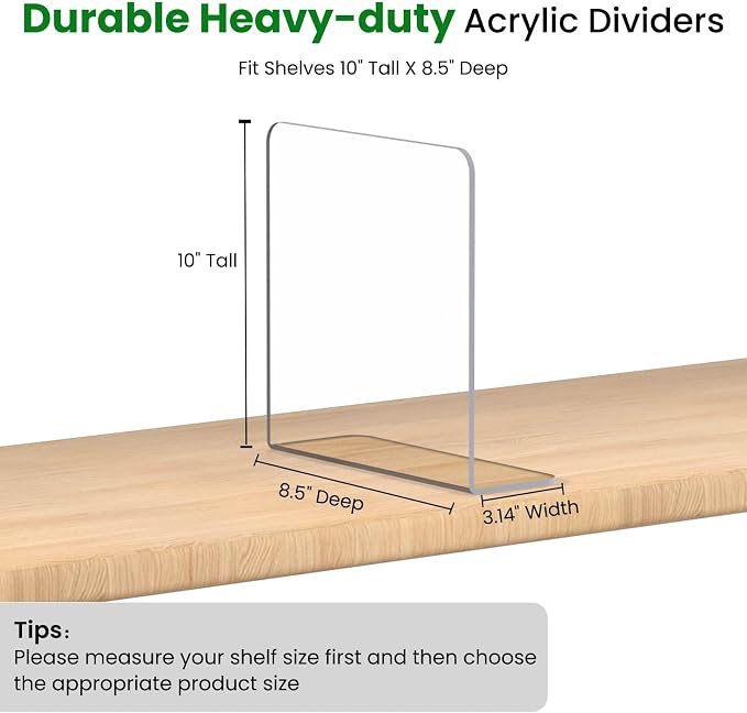 Shelf Dividers for Closet Organization: 8 Pack 10" Tall X 8.4" Deep Acrylic - Image 6