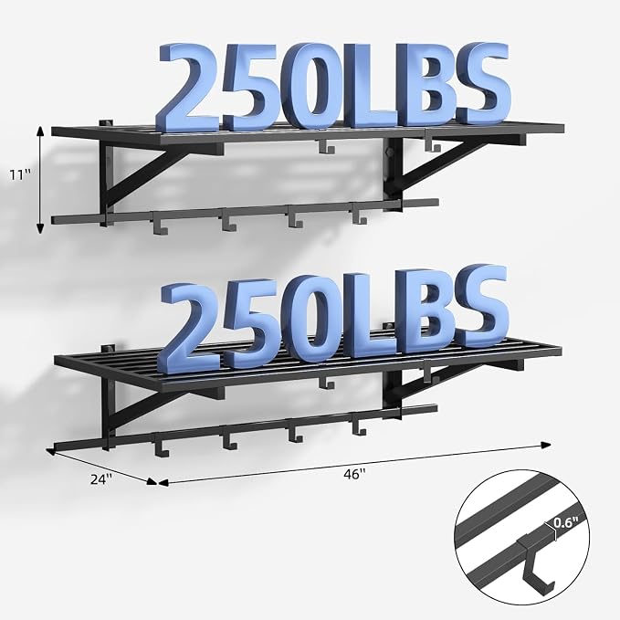 2-Pack 2x4ft Garage Shelving Wall Mounted, Heavy Duty Garage Storage Shelves - Image 3