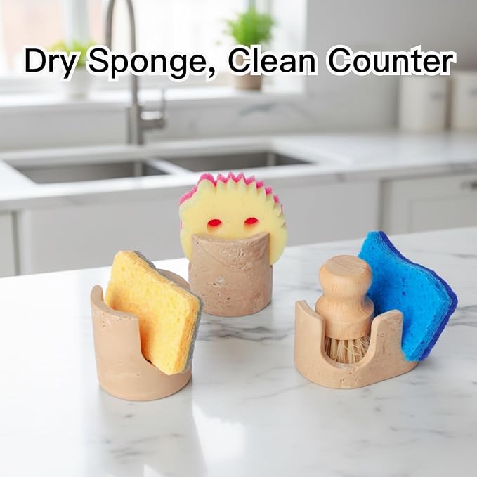 Travertine Sponge Holder, Dual-Slots Natural Stone Sink Organizer - Image 8