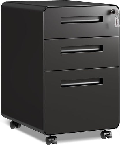 DEVAISE 3-Drawer File Cabinet, Thickened Metal Mobile Filing Cabinet by DEVAISE