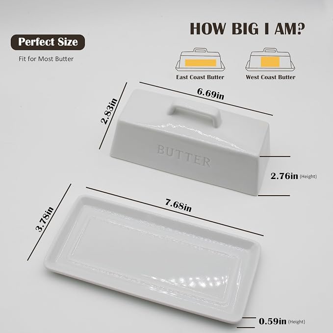 Ceramic Butter Dish With Lid for Countertop, Covered Butter Holder With Lid - Image 2