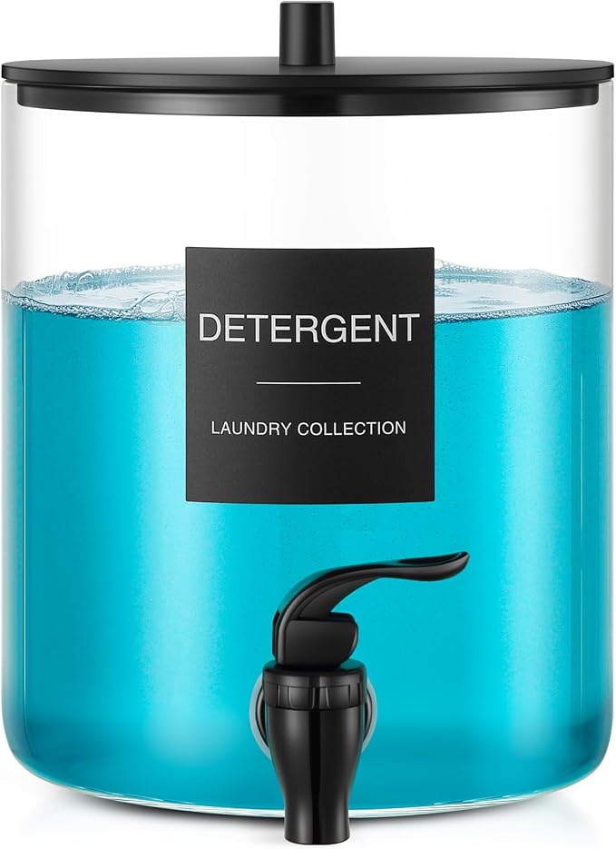 Glass Laundry Detergent Dispenser, 128 oz / 3.5L Fabric Softener Dispenser by TIPGO