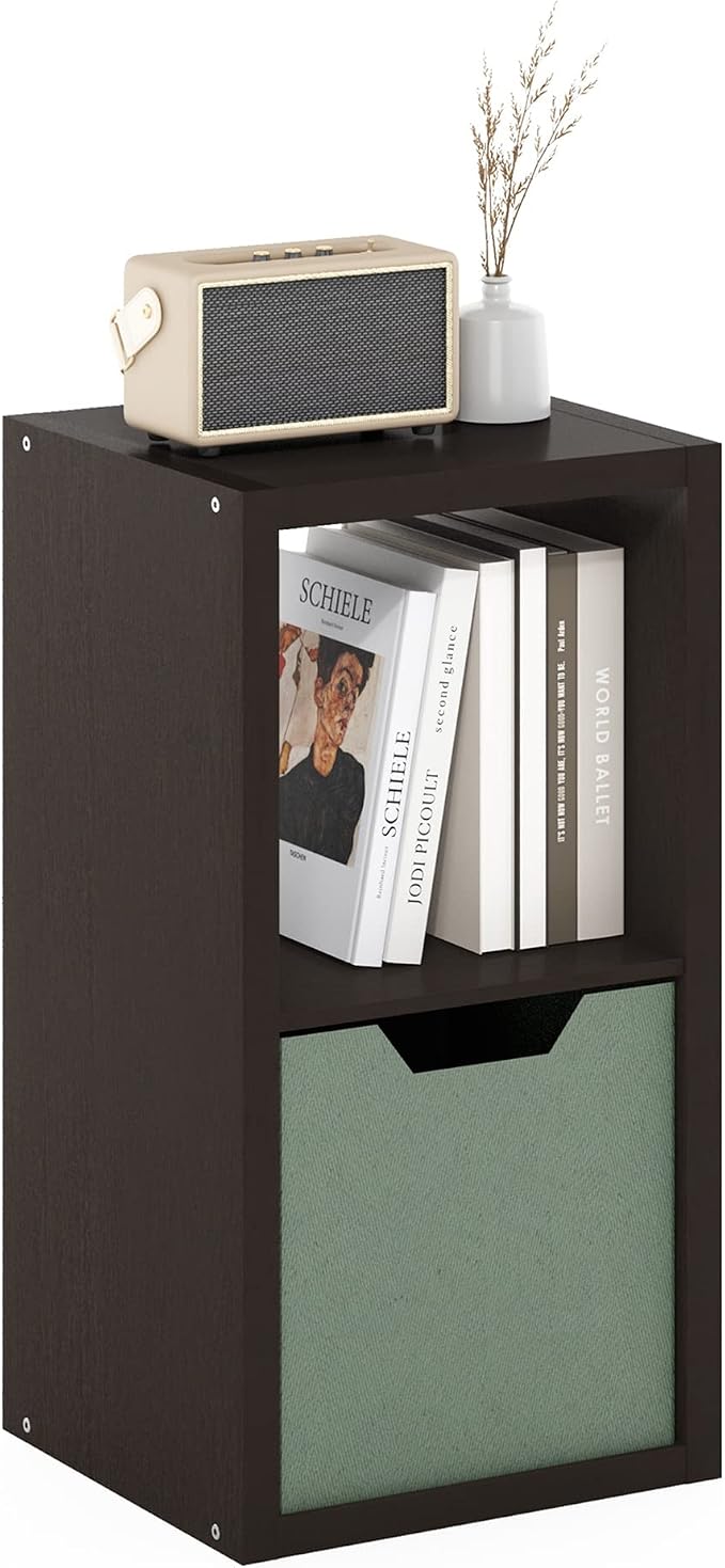Furinno CUBICLE 2-Cube Book Shelf, Extra Thick Frame Bookshelf, Dark Oak | by Furinno-FitsYourSpaceFitsYourBudget
