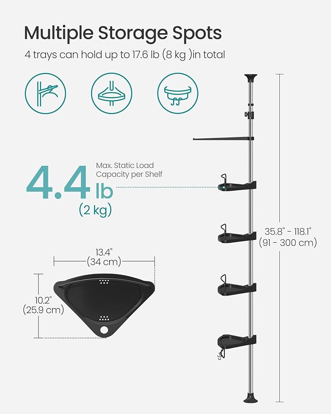 SONGMICS Corner Shower Caddy Tension Pole, 4-Tier Rust-Resistant Shower - Image 3
