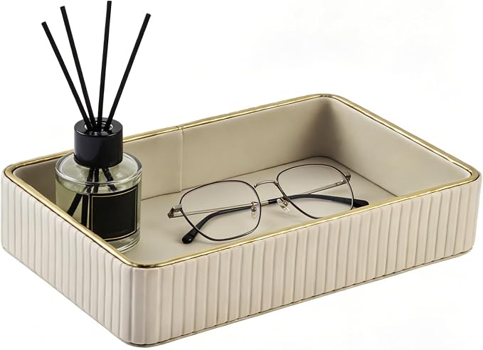 PU Leather Valet Tray, Desk Organizer Tray Nightstand Organizer Trinket Dish by XNONE