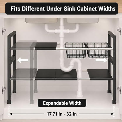Expandable Under Sink Organizer, 2 Tier Under Sink Shelf, Height Adjustment - Image 4
