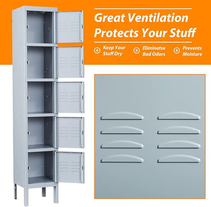Metal Locker with 5 Doors, 5 Tier Steel Storage Lockers - Image 5