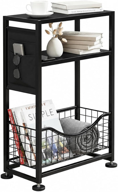 Skinny Side Table with Storage, 3 Tier Slim Side Tables by Zexvida