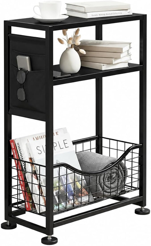 Skinny Side Table with Storage, 3 Tier Slim Side Tables by Zexvida