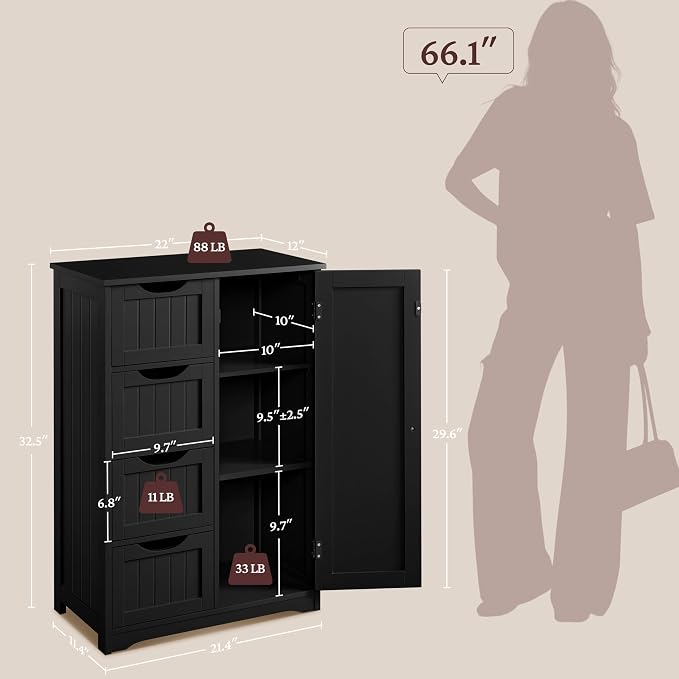 Yaheetech Wooden Bathroom Floor/Side Storage Organizer Cabinet - Image 3