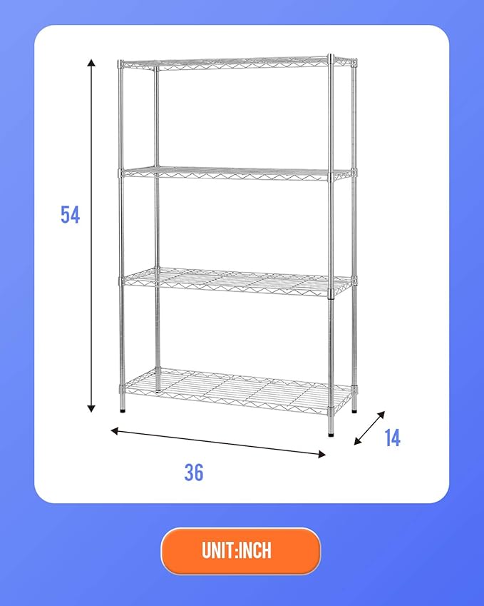 14" D×36" W×54" H Commercial Wire Shelving Unit Metal Shelf - Image 3