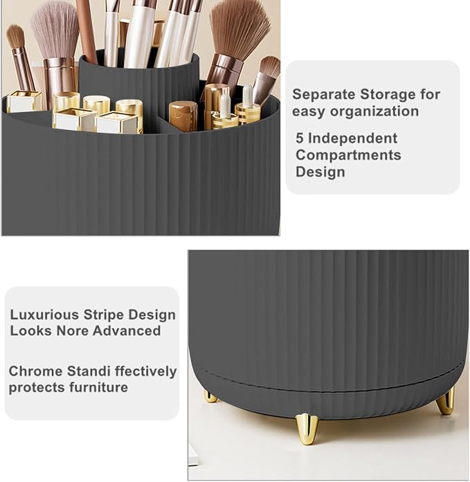 360 Degree Rotating Makeup Brush Holder Organizer Detachable Design 5 Slot Make - Image 3
