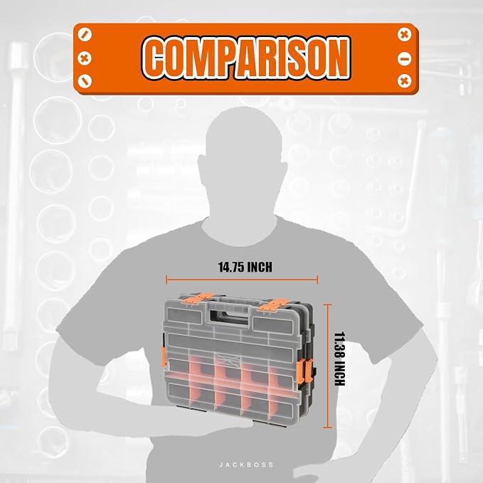 Jack Boss Tool Box with Transparent Lid, Single Side 17-Compartments Organizer - Image 5