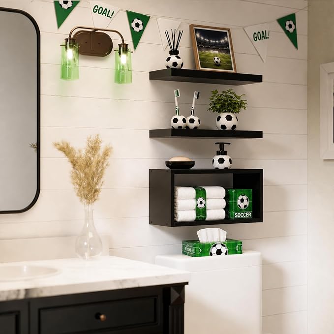 RICHER HOUSE 3-Set Black Floating Wall Shelves, Bathroom Shelf Over Toilet | - Image 3