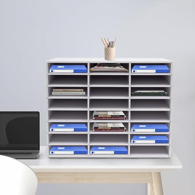 24 Compartments Literature Organizer, Desktop File Sorter Mail Center Paper - Image 4