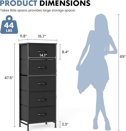 DUMOS Nightstand with 5 Drawers Bedside Table with Removable Fabric Bins Sturdy - Image 3
