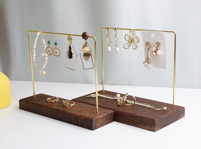 GemeShou Walnut Earring holder for selling, Brass earring stands and displays - Image 5