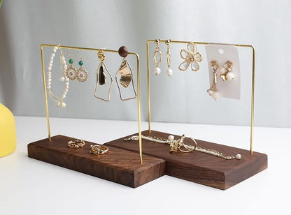 GemeShou Walnut Earring holder for selling, Brass earring stands and displays - Image 5
