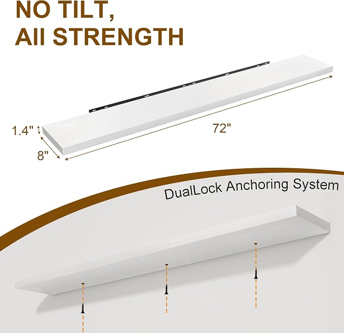72 Inch Floating Shelves 2 Pack, 8 Inch Deep Floating Shelf Wall Mounted - Image 3