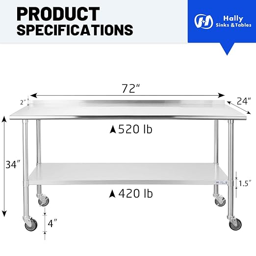 Stainless Steel Table for Prep & Work 24 x 72 Inches - Image 2