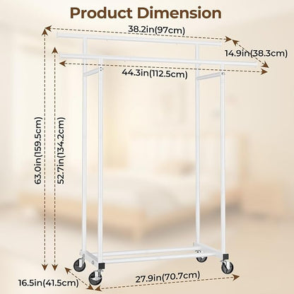 HYSEYY Double Rods Clothes Rack, Rolling Clothing Rack - Image 7