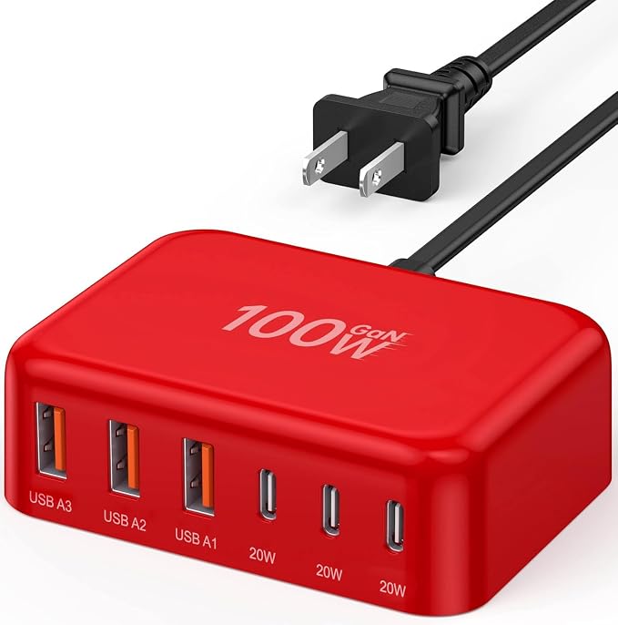 USB C Fast Charger, 100W GaN 6 Port Type C Charging Station Hub Block Cube by BREEKET