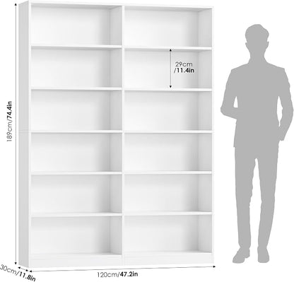 FACBOTALL Bookshelf and Bookcase, 6-Tier Double Wide Bookshelves, Freestanding - Image 3