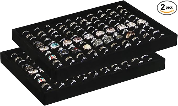 Coward 2Pcs/Set Black Velvet Stackable Ring Organizer Tray, Velvet Ring Earring by FocusOnJewelryDisplay15yrs