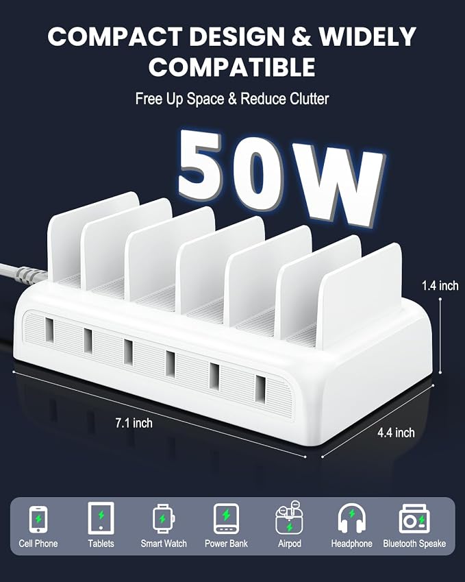 Charging Station for Multiple Devices, Honcila 50w 6 Port Fast Charger Stations - Image 5