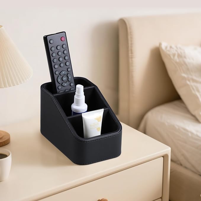 PU Leather Remote Control Holder, Small Desk Organizer Office Supply Bedside - Image 3
